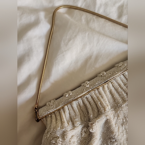 Morabito Vintage glass micro beaded Bag Lined in red Silk. Made In France. - Picture 10 of 16